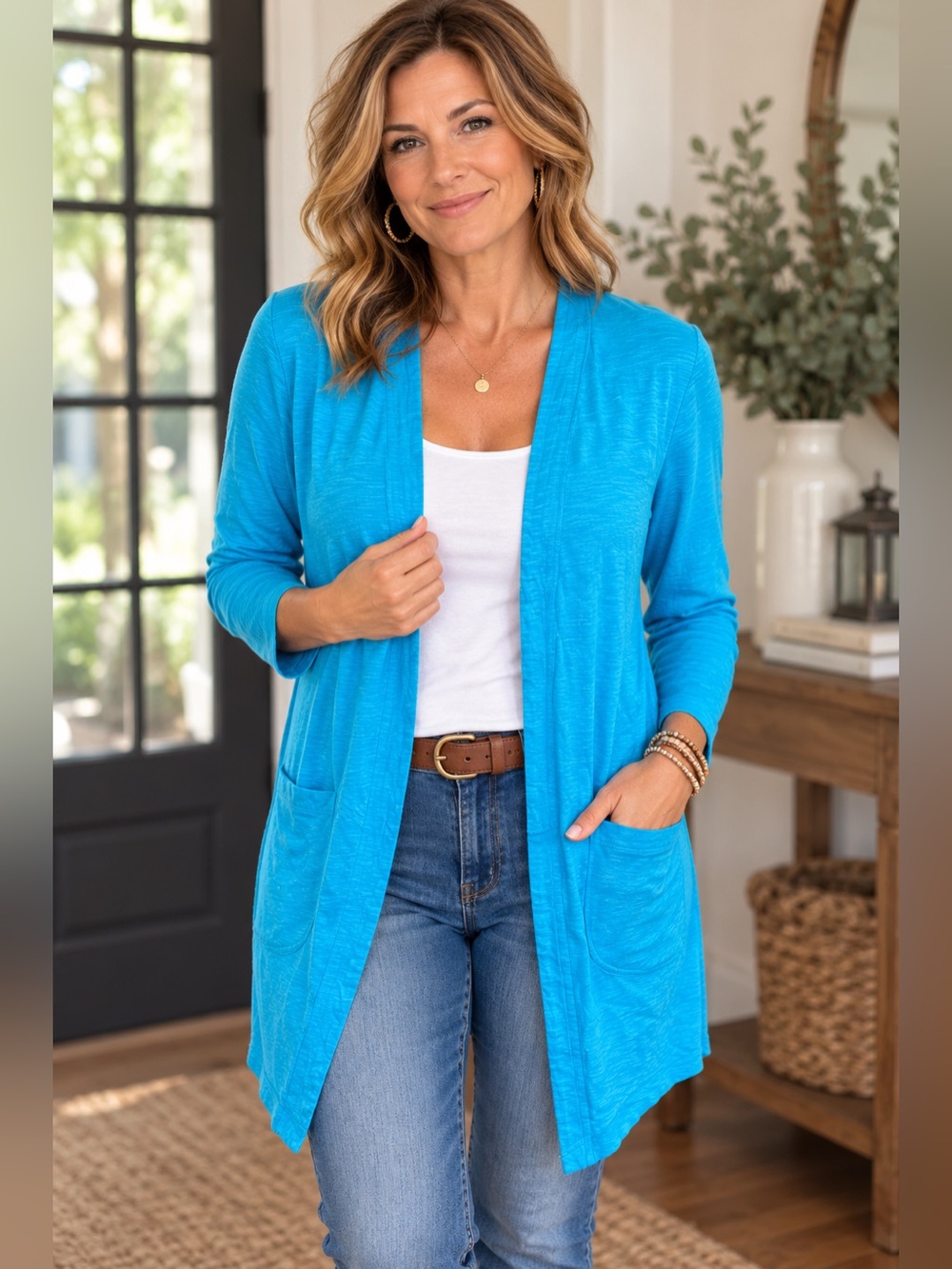 Chico's The Ultimate Tee Open Front Cardigan Bright Turquoise